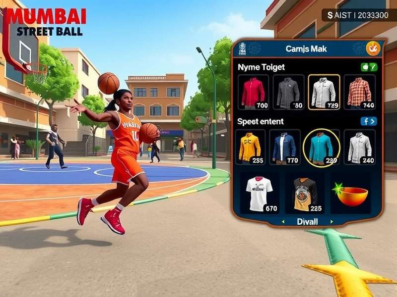 Mumbai Street Ball gameplay screenshot showing basketball action on an Indian street court